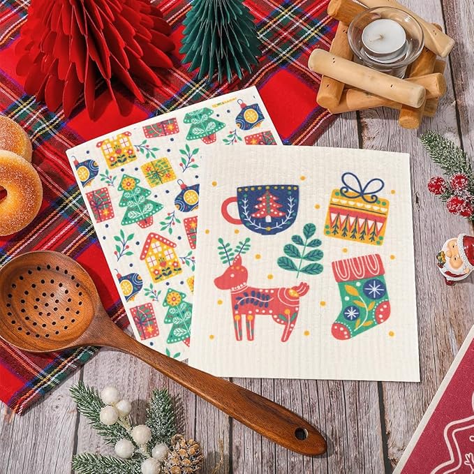 6 Pack Swedish Dishcloths for Kitchen |Watercolor Dish Towels | Reusable Paper Towels Washable | Non-Scratch Cellulose Sponge Cloths | No Odor, Biodegradable, Swedish Cloths, Pattern