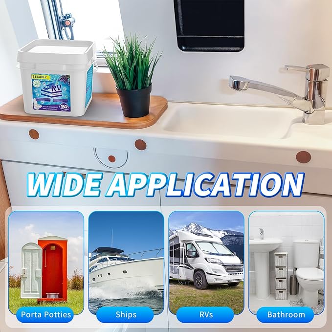 RV Toilet Treatment Drop Ins, Extra Strength Septic Tank Treatment & Cleaner, Waste Breakdown/Odor Control, RV Black Tank Treatment for RVs, Boats & Portable Toilets, Lavender Flavor, 50 Pack