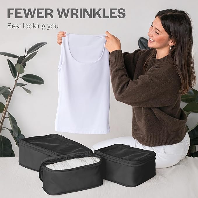Compression Packing Cubes for Travel - Luggage Organizer Bags - Double Zipper Packing Cubes for Suitcases (2-Pack, Black)