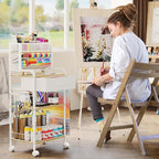 Art cart, 3 Tier Rolling Cart - Utility Cart with Storage Drawer and Wheels, Versatile Art & Craft Organizer for Home, Office, or Studio Ideal for Storing Brushes, Paints （ White）