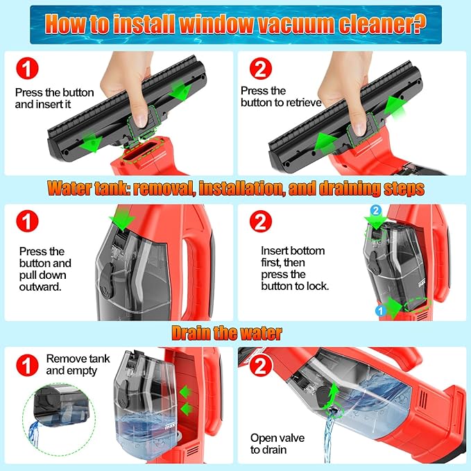 Window Vacuum Squeegee Cordless Compatible for Milwaukee 18V Battery (No Battery), Electric Window Cleaner Window Vacuum, Vacuum Squeegee for Window Cleaning, Mirror, Glass, Car Windshield