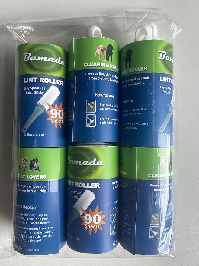 Sticky Lint Roller for Pet Hair: Lint Remover for Dog Cat Hair Mega Value Set 540 Sheets 2 Handles+6 Rollers Fur Removal for Clothes Couch Furniture