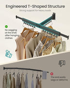 SONGMICS Clothes Drying Rack, Wall-Mounted Laundry Drying Rack, Extendable, Foldable Arms, with 21 Swivel Sliding Hooks, Space-Saving, for Laundry Room, Bathroom, Ink Black ULLR807B01