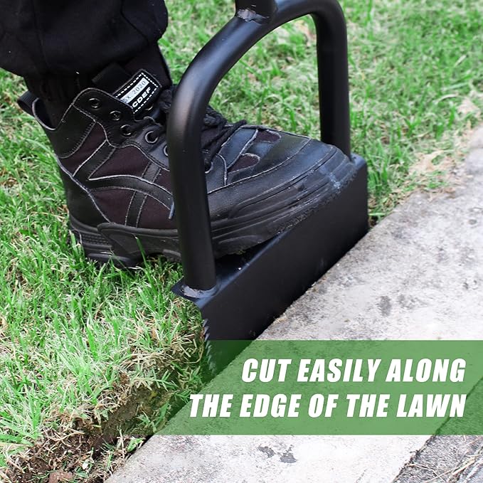 Height Adjustable Garden Edger Tool, Saw-Tooth with Very Sharp Blade Manual Hand Steel Half Moon Lawn Edger