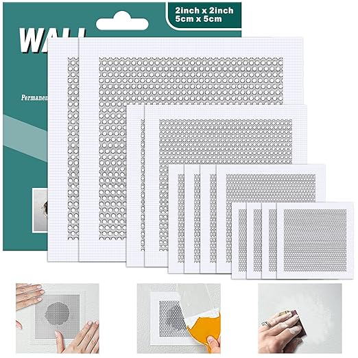 Drywall Patch Kit, 12 Pcs Aluminum Drywall Repair Kit for Holes, 2/4/6/8 inch Self Adhesive Fiberglass Wall Hole Patch Kit for Drywall, Sheet Rock, Aluminum Metal Sheetrock Ceiling Dry Wall Patch