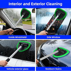 desin Windshield Cleaning Tool, Car Window Cleaner Windshield Cleaner with 4 Reusable and Washable Microfiber Pads and Extendable Handle Auto Inside Glass Wiper Kit (Green)