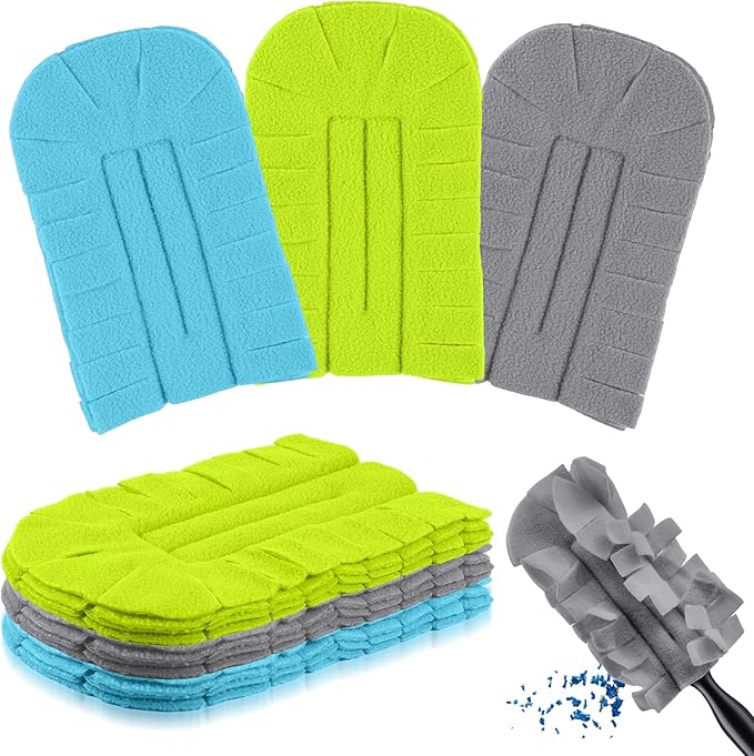 Zubebe 3 Pcs Duster Refill Reusable Fleece Duster Refills Feather Flat Dusters Multi Surface Washable Cleaning Pads Tools for Home, Blinds, Car, Pet, Furniture, Fans (Blue,Green,Gray)