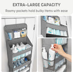 Heavy Duty Over The Door Organizer Hanging Storage – 6-Tier Behind The Door Storage with 5 Large, 6 Side & 3 PVC Pockets – 50 lbs Hanging Organizer for Closet, Nursery, Bathroom – 1 Pack, Gray