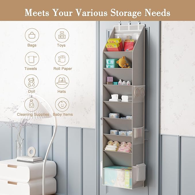 Criusia Shoe Organizer, Over the Door Shoe Organizer, Hanging Closet Shoe Storage with Large Deep Pockets, Fits 16–24 Pairs of Sneakers, Sandals, Boots, Gray