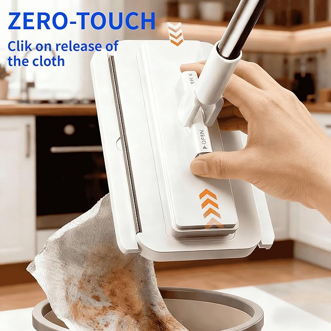 Snap Grip Mini Mop Touch Free Press Grip Removable Polvo Mini Lazy Dust Mop and Sweeping Mop for Wet and Dry Disposable Pads, Multi-Surface Floor Cleaning (5 Sheets Included)