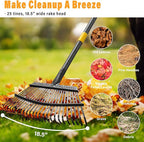 Rake for Leaves - 25 Tines Heavy Duty Metal Rake Set with Leaf Scoops & Collector Bag, Adjustable Rakes for Lawns, 3-in-1 Leaf Collection Tool for Efficient Yard Pine Needle Grass Cleanup 5FT