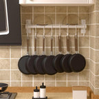 Dseap Kitchen Utensil Holder Hanger, Pot and Pan Rack Wall Mounted, Kitchen Rail with 8 Hooks for Hanging Cooking Utensils, Mugs, Spoons, Wall Mounted, White