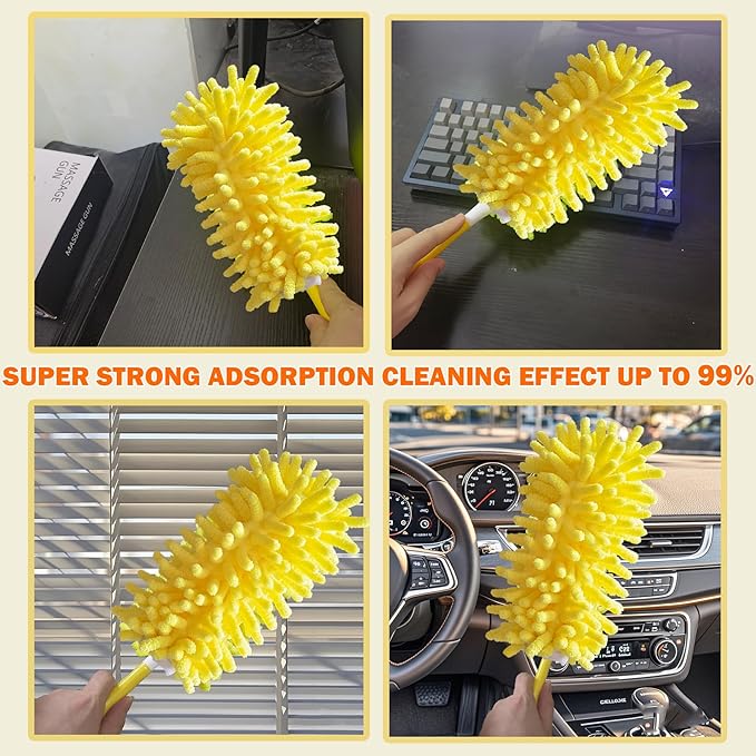 Duster Refill for Swiffer Duster, Reusable Duster Refill Compatible with Swiffer Hand Duster, 360° Heavy Duty Washable Microfiber Dusters for Cleaning, 6 Pack & 1 Handle, Yellow