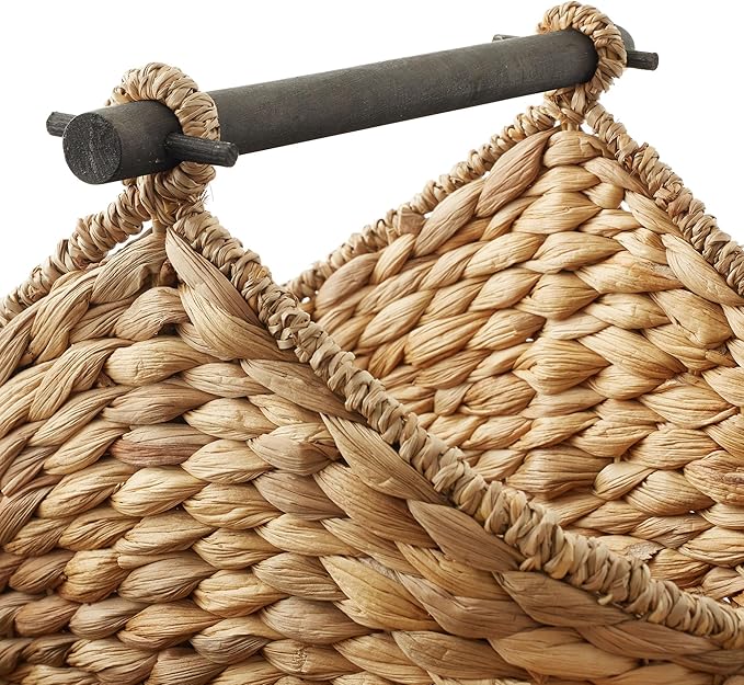 Casafield Toilet Paper Roll Storage Basket with Magazine Holder, Natural - Woven Water Hyacinth Wicker Bathroom Bin for Bath Tissue and Toiletries