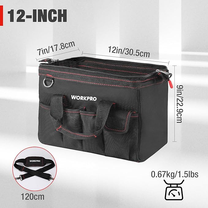 Workpro 12-inch Close Top Wide Mouth Storage Tool Bag, W081020A