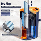 Mop and Bucket Set with Wringer, 3-Tank Flat Mop and Bucket System, Wall Mop Cleaner with Long Handle, Hands Free Mops for Floor Cleaning with 4 Microfiber Pads