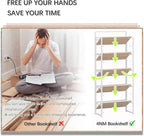 4NM No-Assembly 5 Tiers Folding Bookshelf Storage Shelves Vintage Bookcase Standing Racks Study Organizer Home Office (Natural White)