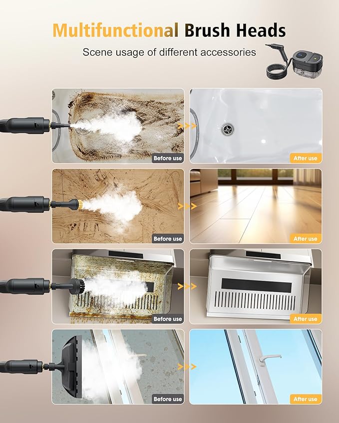 Steamer for Cleaning,3-Speed Adjustable Handle,1.69 Quarts Large Capacity Tank Steam Cleaner Handheld, Detachable 13PCS Accessories steamer for Car,Home kitchens,Camping,