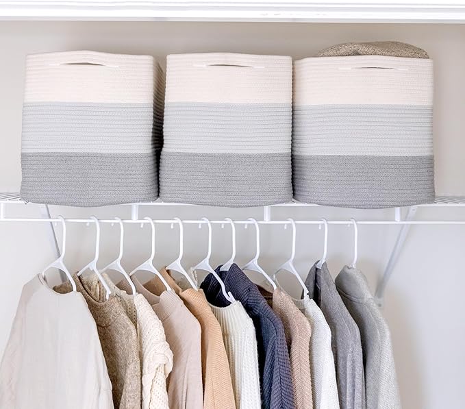 NaturalCozy 13x15x13 Kallax Storage Cubes Bins, 3 Pack | Cotton Rope Cube Storage Bin Woven Baskets for Organizing | Kallax Insert Storage Baskets for Shelves Organizer, Kids Toy, Closet Baby Nursery