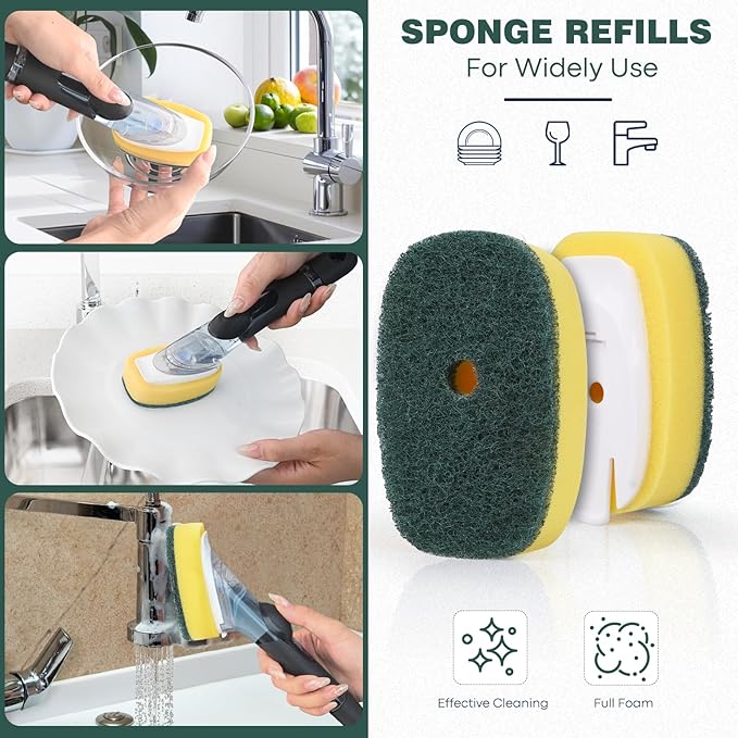 Sponge Brush Refills for OXO Dish Brush, 4 Pack Soap Dispensing Dish Refills, Scrub Replacement Head for Scrubber, Sponge Replacement Head Fits Soap Dispensing Handle