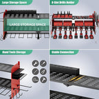 Suchtale Power Tool Organizer Wall Mount with Charging Station,33.2" Garage Storage,8 Drill Holders,3 Layers Heavy Duty Metal Shelf,Built in 8 Outlets Power Strip,Gift for Dad,Men,Red