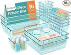 StorMiracle 16 PCS Drawer Organizer Set, 5 Varied Size Bathroom and kitchen Drawer cabinet organizer Trays, Clear Storage Bins for Makeup, Jewelry, Utensils and Gadgets