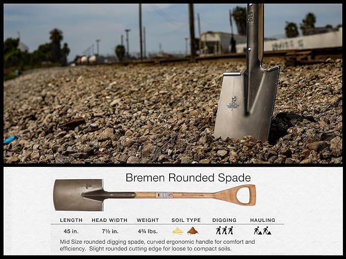 IDEALSPATEN - Made in Germany Since 1899 - Bremen Rounded Spade - Professional Midsize Spade for Digging, Ash D Handle 5.75lb - 45 in (Bremen)#IS120