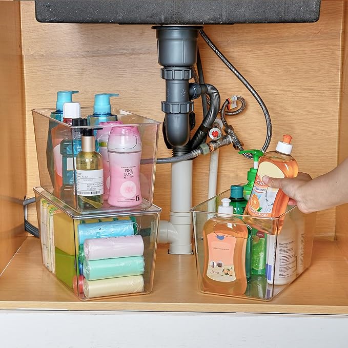 Vtopmart 4 Pack Clear Stackable Storage Bins with Lids,XLarge Plastic Containers with Handle for Pantry Organizer and Storage,Perfect for Kitchen,Fridge,Cabinet, Closet,Bathroom Organization