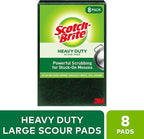 Scotch-Brite Heavy Duty Large Scour 8 Pads, Scouring Pads for Kitchen and Dish Cleaning, (Pack of 4)