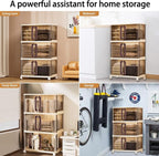 217Qt Plastic Storage Bins with Lid, Stackable Storage Bins with Wheels & Sliding Door, Collapsible Storage Box for Closet Organizers and Storage Box for Home and Office, Coffee, 4 Pack