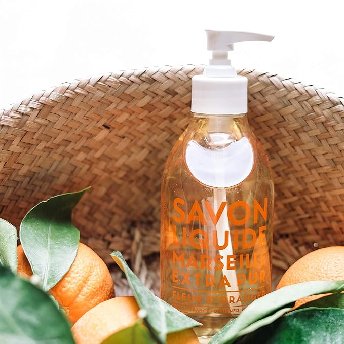 Compagnie de Provence Savon de Marseille Extra Pure Liquid Soap - Orange Blossom - 16.7 Fl Oz Glass Pump Bottle and 33.8 fl oz Plastic Bottle Refill