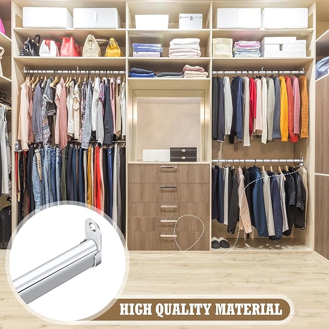 Tandefio Chrome Closet Rod 92 Inch with Oval Closet Rod 6 End Supports for Laundry Room Hanging Clothes Waterproof Shower for Curtains (Silver,2 Sets)