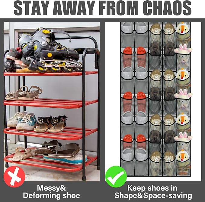 Windyun 2 Pack 40 Over the Door Shoe Organizers Large Mesh Pocket Hanging Shoe Rack for Closet Nonslip Behind Dorm Door Storage Holder Dorm Essentials Back to School Organizer for College(Gray)