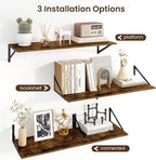 Fun Memories Floating Shelves for Wall, 12 Inch Deep Floating Shelves Set of 2, 48W x 12D Large Wall Shelf with Sturdy Metal Brackets for Living Room, Bathroom, Bedroom and Kitchen, Rustic Brown
