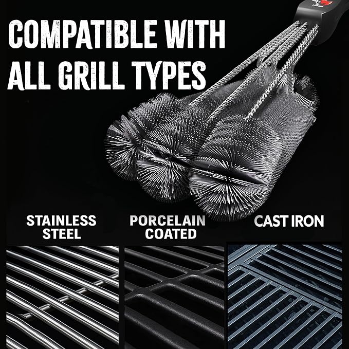 Kona 360 Clean Grill Brush – Powerful Grill Cleaner & BBQ Grill Brush for Outdoor Grill – Safe, Bristle BBQ Brush Grill Scraper, Accessory for Easy 30 Second Grill Cleaning - 18 Inch Long Handle