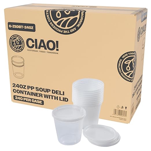CIAO! 24OZ PP Injection Molded Soup-Deli Container with LLDPE Lid, Microwavable and BPA Free (240/240 combo pack)
