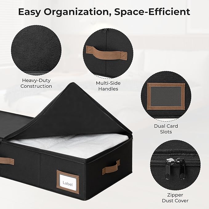 GRANNY SAYS 2 Pack Under Bed Storage, Underbed Organizer with Zipper Lid for Bedroom, Black Clothing Storage Bins for Blankets, Clothes, Shoes