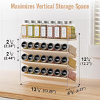 MUDEELA Clear Spice Rack Organizer for Cabinet, 4 Tiered Vertical Spice Shelf, Wooden Seasoning Organizer for Countertop, Kitchen, Pantry, Freestanding, 13.3" W × 11.2" H (No Jars Included)