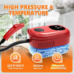 Steam Cleaner 2500W, Multipurpose Steamr for Cleaning, Handheld Steam Cleaner with Brushes, 15s Fast Heating Pressurized Steamer for Home Use, Portable Steamer for Car, Kitchen, Grout, Tile (Red)