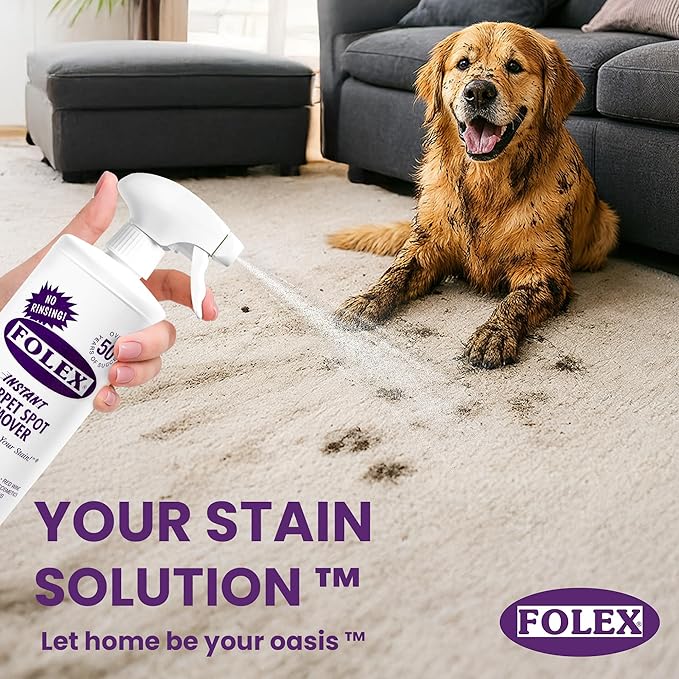 FOLEX 32 oz Instant Carpet Spot Remover Carpet Cleaner with Reusable Cleaning Cloth - Removes Pet Accidents, Grease, Red Wine and More (1 Pack + Refill)