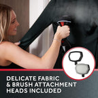 Sunbeam Professional 1575W Handheld Steamer for Clothes, Variable Temperature Control, 25-Second Fast Heat-Up, Bristle Brush, Delicate Fabric Attachment, Black and Red Finish