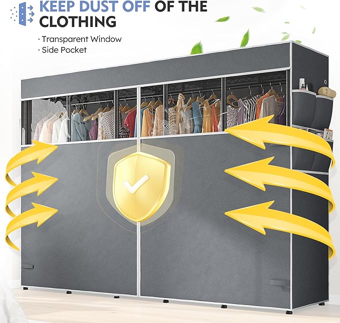 Raybee 90.6" W Clothes Rack with Cover Heavy Duty Clothing Racks for Hanging Clothes Extra Wide Portable Closet Loads 1200LBS Freestanding Garment Rack for Bedroom, Black