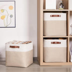 HNZIGE Foldable Storage Baskets(4 Pack) Cube Storage Baskets for Shelves,Storage Cubes for Organizing Closet,12x12 Baskets for Cube Storage,Home Organization with Handles(White&Beige)