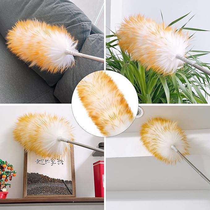 Feathers Duster,Long Telescoping Lambswool Dusters with Stainless Steel Extension Pole Up to 87.8" for Cleaning High Ceiling Fan, High Ceilings,Furniture,Hard to Reach Areas