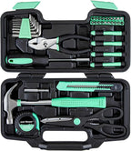 CARTMAN 39-Piece Home Tool Set Kit, Essential Household Hand Tools with Plastic Storage Case, Green