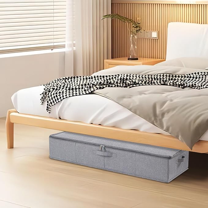 Underbed Storage Organizers, 31.5 x 15.7 x 5.9 Inch Container Bags with Lids and Handles, Storage Boxes for Blanket, Pillows, Shoes, Grey, 2 Pack
