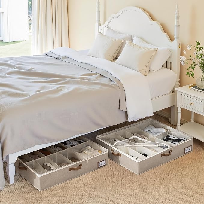 StorageWorks Under Bed Shoe Storage for Closet, 2-Pack Ultra-thick Fabric Shoe Organizer, Collapsible Shoes Containers with Bottom Support, Fits up to 24 Pairs, Brown