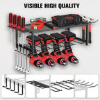 Lisgicabin Power Tool Organizer Wall Mount, Heavy Duty Drill Storage Rack with 4 Drill Holders and Drill Bit Rack, Efficient Drill Storage for Garage, Tool Room, and Workshop，2layer-Black