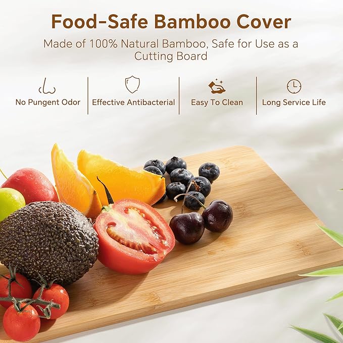 Criusia 3 Set Pantry Organizers and Storage with Bamboo Lids, Stackable Clear Bins for Onion, Potato, Fruit, Vegetables, Trash Bag Dispenser, Kitchen and Under Sink Organizer