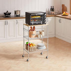 450Lbs Capacity Microwave Cart with Wheels, 3 Tier Rolling Cart with Adjustable Shelves, Multifunctional Metal Utility Storage Kitchen Carts on Wheels, 23.6" L*15.7" W*37" H, Wood+Chrome